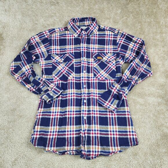 VTG Scotsman Co Flannel Shirt Mens Small Red White Blue Plaid Work USA A857 - Picture 2 of 10